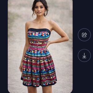 A.J. Bari Dress Size 10 Strapless 100% Silk Back Zip Geometric Party Dress